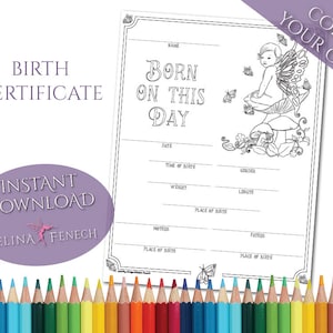 Geburtsurkunde Pretty in Pink Baby Fee Malseite Digi Stamp Fantasy Printable Download by Selina Fenech