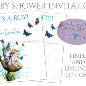 Baby Shower 5 x 7 Invitación - Little Boy Blue - Arte de hadas imprimible Scrapbooking Diseño Descarga instantánea