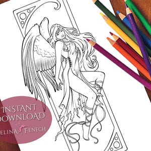 Nouveau Angel Joy Christmas Festive Magic Coloring Page/Digi Stamp Fantasy Printable Download by Selina Fenech