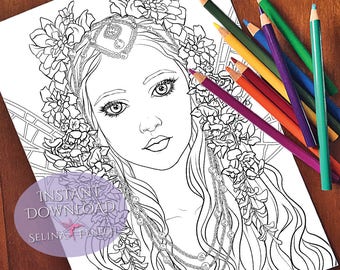 Ageless Fairy Magic Coloring Page/Digi Stamp Fantasy Printable Download by Selina Fenech