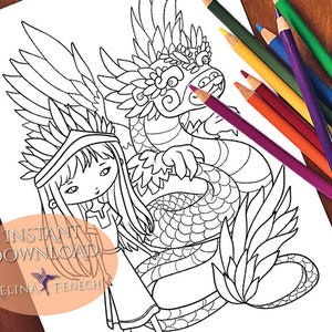 Quetzelcoatl Faedorables Fantasy Beasts Coloring Page/Digi Stamp Fantasy Descarga imprimible por Selina Fenech
