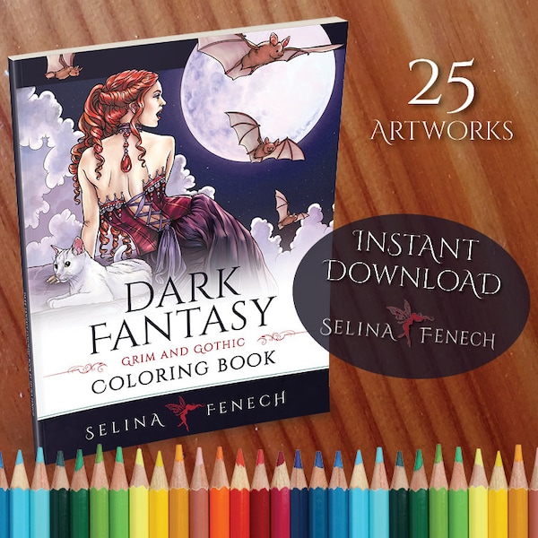 Dark Fantasy Grim and Gothic Coloring Collection Coloring Page/Digi Stamp Fantasy Printable Download by Selina Fenech