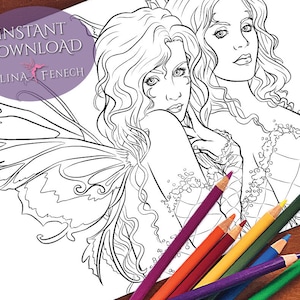 Silver Sisters Fairy Companions Coloring Page/Digi Stamp Fantasy Printable Download by Selina Fenech