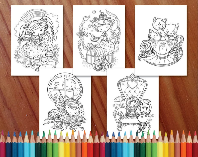 Faedorables Fantasy Tea Party Coloring Collection Coloring Page/Digi Stamp Fantasy Printable Download by Selina Fenech image 5