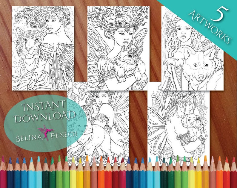 Faires and Animals Fairy Portraits Coloring Page/digi Stamp - Etsy