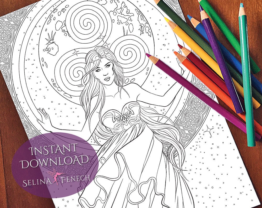 Arianrhod Goddess and Mythology Coloring Page/Digi Stamp Fantasy Printable  Download by Selina Fenech, image size:1000x792