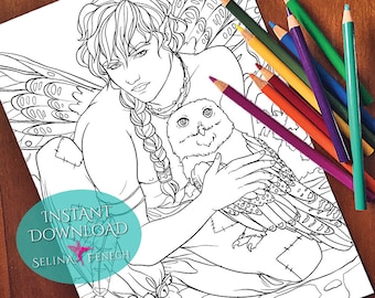 Night Flyers Fairy Portraits Coloring Page/Digi Stamp Fantasy Printable Download by Selina Fenech