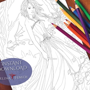 Lost in a Fairy Tale Wild Magic Coloring Page/Digi Stamp Fantasy Printable Download by Selina Fenech