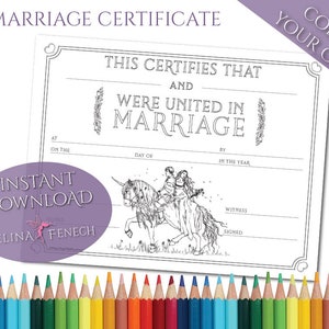 Certidão de casamento amada página para colorir Digi Stamp Fantasy para impressão, download por Selina Fenech