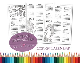 Sirenas 2023-2025 Calendario Página para colorear/Digi Stamp Fantasy Descarga imprimible por Selina Fenech