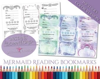Reading Bookmark Mermaid Themed Coloring Page/Digi Stamp Fantasy Printable Download by Selina Fenech