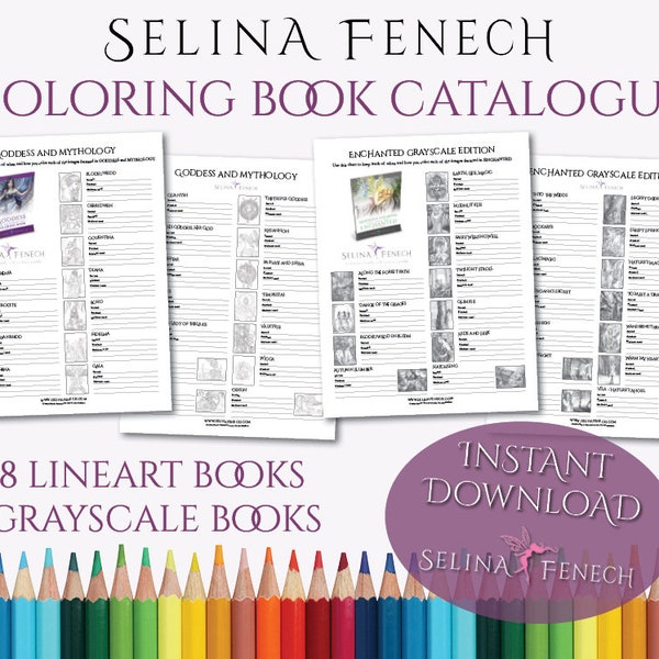 Coloring Catalogue Line Art and Grayscale Coloring Page/Digi Stamp Fantasy Printable Download by Selina Fenech