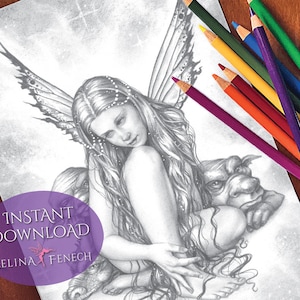 Seltsam Art von Blaue Fee Gefährten Graustufen Färbung Seite/Digi Stamp Fantasy Printable Download von Selina Fenech