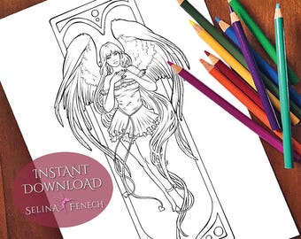 Nouveau Angel Love Chrsitmas Festive Magic Coloring Page/Digi Stamp Fantasy Printable Download by Selina Fenech