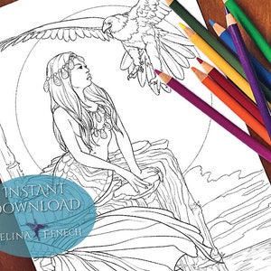 Freunde aus anderen Welten Meerjungfrauen und Tiergefährten Färbung Seite/Digi Stamp Fantasy Printable Download von Selina Fenech