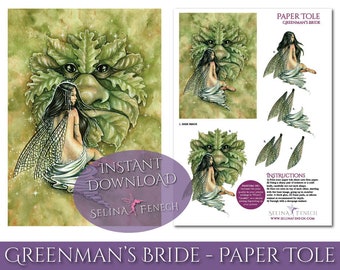 Paper Tole Decoupage - Greenman's Bride - Fantasy Art Printable Design Instant Download Sheet