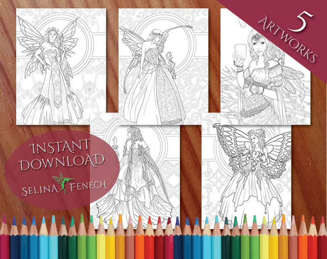 Festive Fairy Queen Coloring Page/digi Stamp Fantasy Printable Download ...