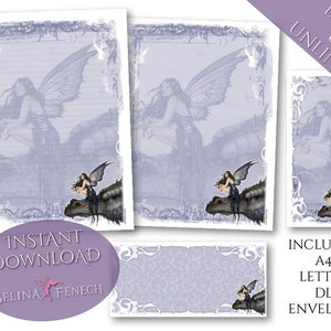 Letter Writing Paper - Dragon Skies - Fantasy Fairy Art Printable Stationery Scrapbooking Design Instant Download