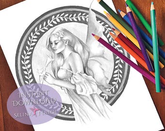 Peace Fairy Magic Grayscale Coloring Page/Digi Stamp Fantasy Printable Download by Selina Fenech