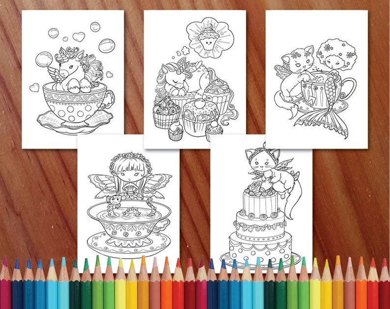 Faedorables Fantasy Tea Party Coloring Collection Coloring Page/Digi Stamp Fantasy Printable Download by Selina Fenech image 6