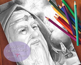 Guidance Fairy Magic Grayscale Coloring Page/Digi Stamp Fantasy Printable Download by Selina Fenech
