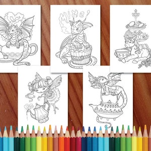 Faedorables Fantasy Tea Party Coloring Collection Coloring Page/Digi Stamp Fantasy Printable Download by Selina Fenech image 4