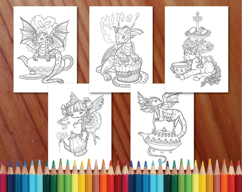 Faedorables Fantasy Tea Party Coloring Collection Coloring Page/Digi Stamp Fantasy Printable Download by Selina Fenech image 4