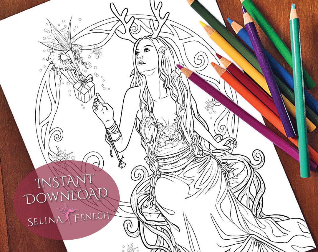 Golden Gift Christmas Festive Magic Coloring Page/digi Stamp Fantasy ...
