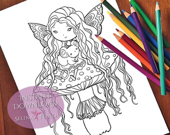 Littlest Friends Faedorables Sweet and Simple Coloring Page/Digi Stamp Fantasy Printable Download by Selina Fenech