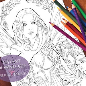 Página para colorir Follow Me Fairy Companions / Digi Stamp Fantasy para impressão, download por Selina Fenech