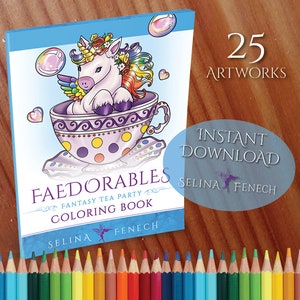 Faedorables Fantasy Tea Party Coloring Collection Coloring Page/Digi Stamp Fantasy Printable Download by Selina Fenech image 1