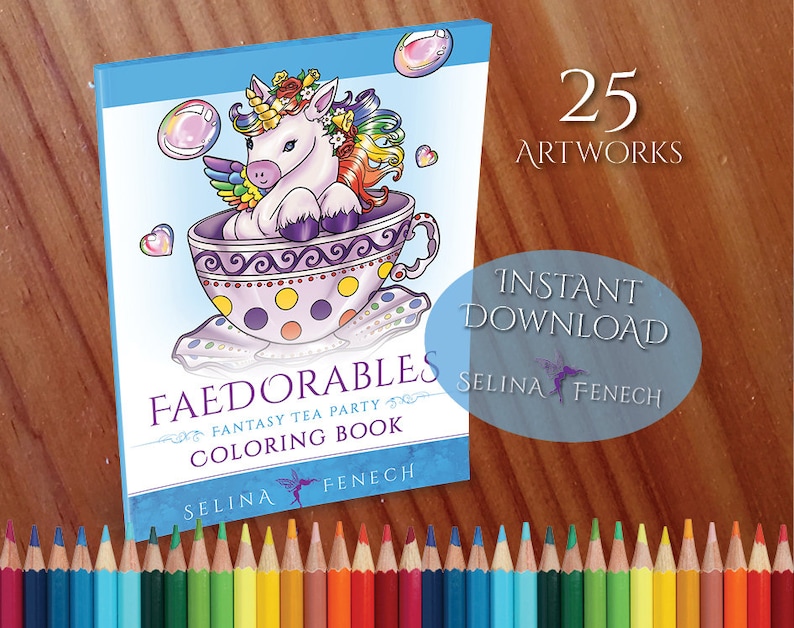 Faedorables Fantasy Tea Party Coloring Collection Coloring Page/Digi Stamp Fantasy Printable Download by Selina Fenech image 1