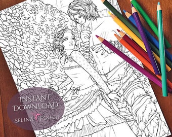 At the Masque Memory's Wake Coloring Page/Digi Stamp Fantasy Printable Download by Selina Fenech