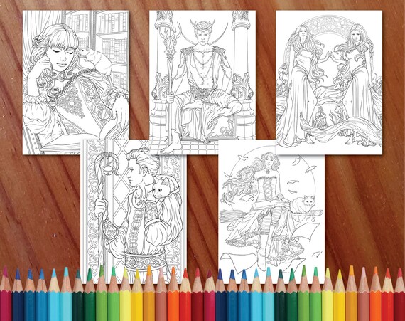 Papercraft Wild Magic Witches and Wizards Coloring Collection Coloring Page/Digi Stamp Fantasy ...