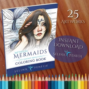 Mythical Mermaids Fantasy Adult Coloring Collection Coloring Page/Digi Stamp Fantasy Printable Download by Selina Fenech