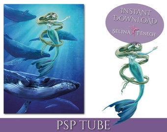 PSP Tagger Tube - Ocean Song - Mermaid Whales Fantasy Digital Scrapbooking Download PSD Graphic