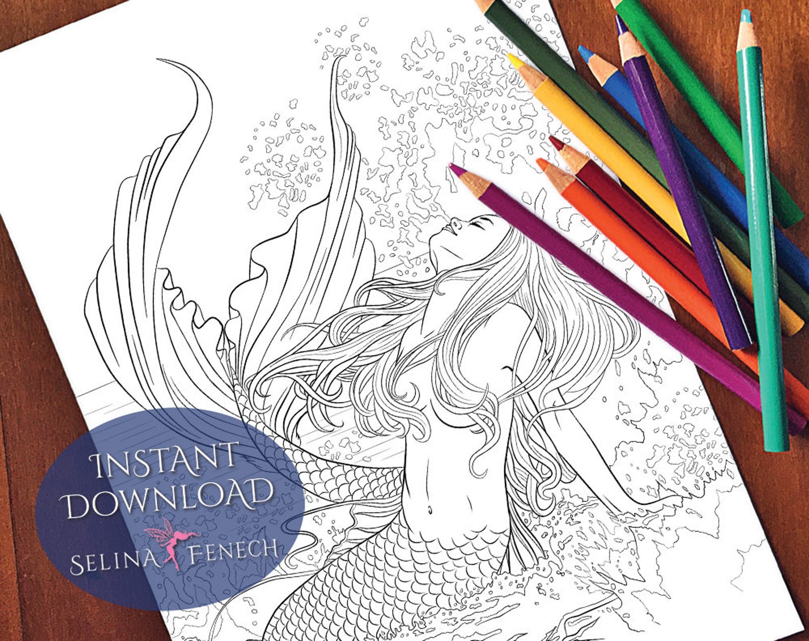 Wave of Power Mythical Mermaids Coloring Page/digi Stamp | Etsy