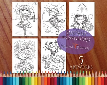 Halloween Faedorables Cute and Creepy Coloring Page/Digi Stamp Fantasy Printable Download by Selina Fenech