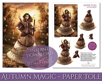 Paper Tole Decoupage - Autumn Magic - Fantasy Art Printable Design Instant Download Sheet