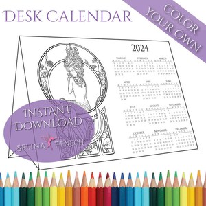Underwater Secrets Stand-up Bureaukalender 2024 Kleurplaat DIY Art Printable Scrapbooking Design Instant Download