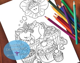Cupcake Dreams Faedorables Tea Party Coloring Page/Digi Stamp Fantasy Printable Download by Selina Fenech
