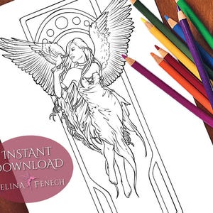 Jugendstil Engel Peace Weihnachten Festive Magic Coloring Page/Digi Stamp Fantasy Printable Download by Selina Fenech