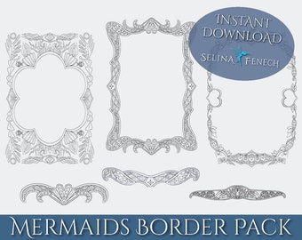 Mermaids Border Pack - Digital Scrapbooking Frames Coloring Writing Paper Art Printable Stationery Scrapbooking Design Instant Download