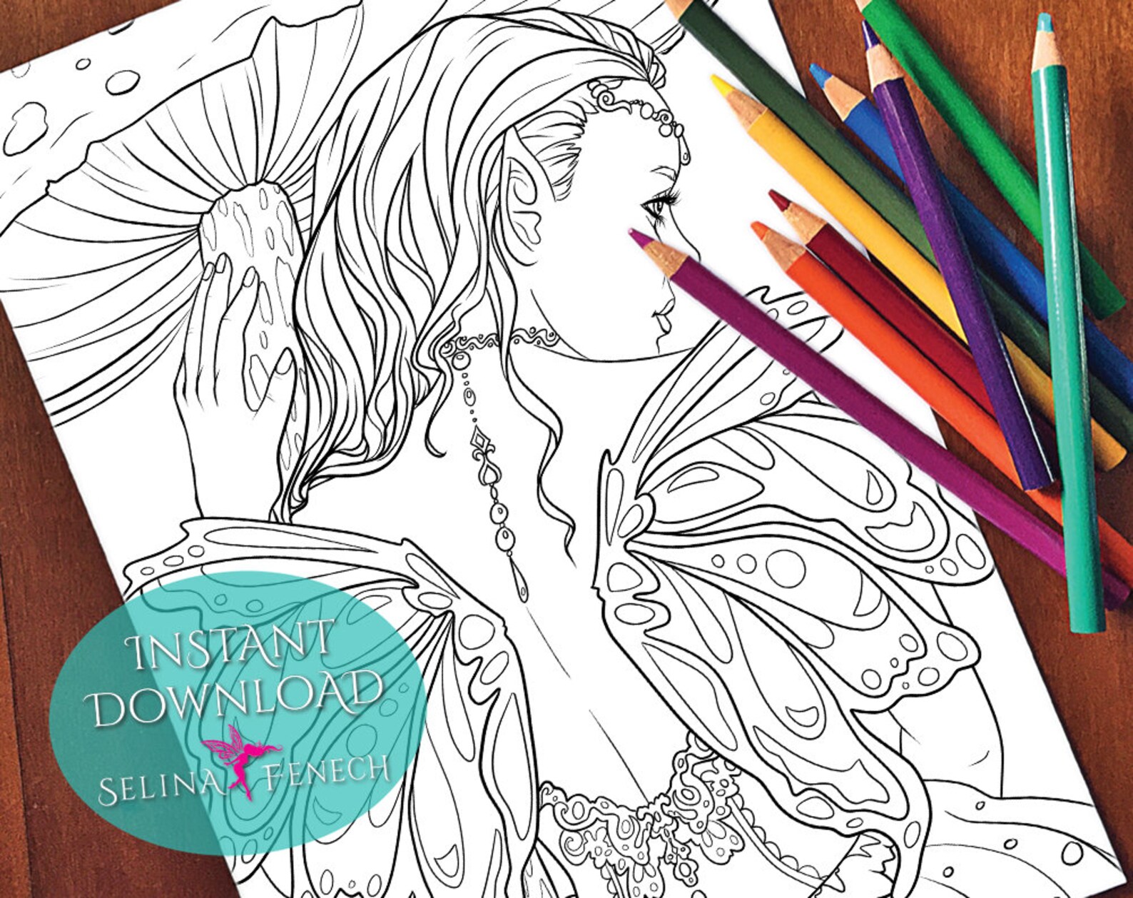 Toadstool Princess Fairy Portraits Coloring Page/digi Stamp Etsy