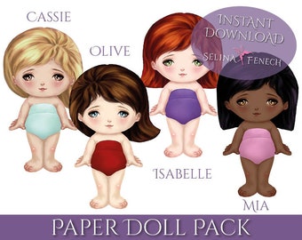 Paper Doll Pack with Wardrobe Clothing - Fantasy Art Printable Scrapbooking Design Instant Download