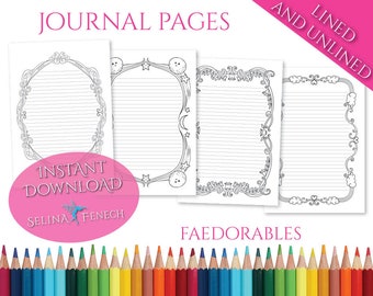 Faedorables Borders Coloring Journal Journalling Writing Paper Art Papelería imprimible Scrapbooking Diseño Descarga instantánea