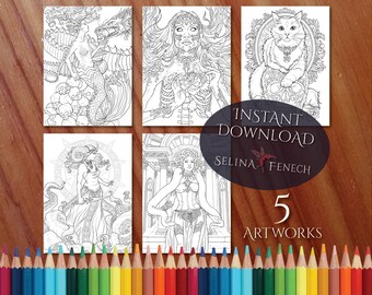 Dark Fantasy Gothic Mythical Coloring Page/Digi Stamp Fantasy Printable Download by Selina Fenech