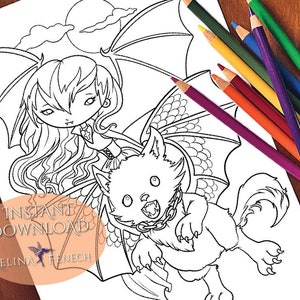 Kludde und Vampire Faedorables Fantasy Beasts Coloring Page/Digi Stamp Fantasy Printable Download by Selina Fenech
