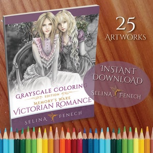 Victorian Romance Memory's Wake Grayscale Coloring Collection Coloring Page/Digi Stamp Fantasy Printable Download by Selina Fenech
