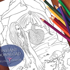 From Darkness Mythical Mermaids Coloring Page/Digi Stamp Fantasy Printable Download by Selina Fenech
